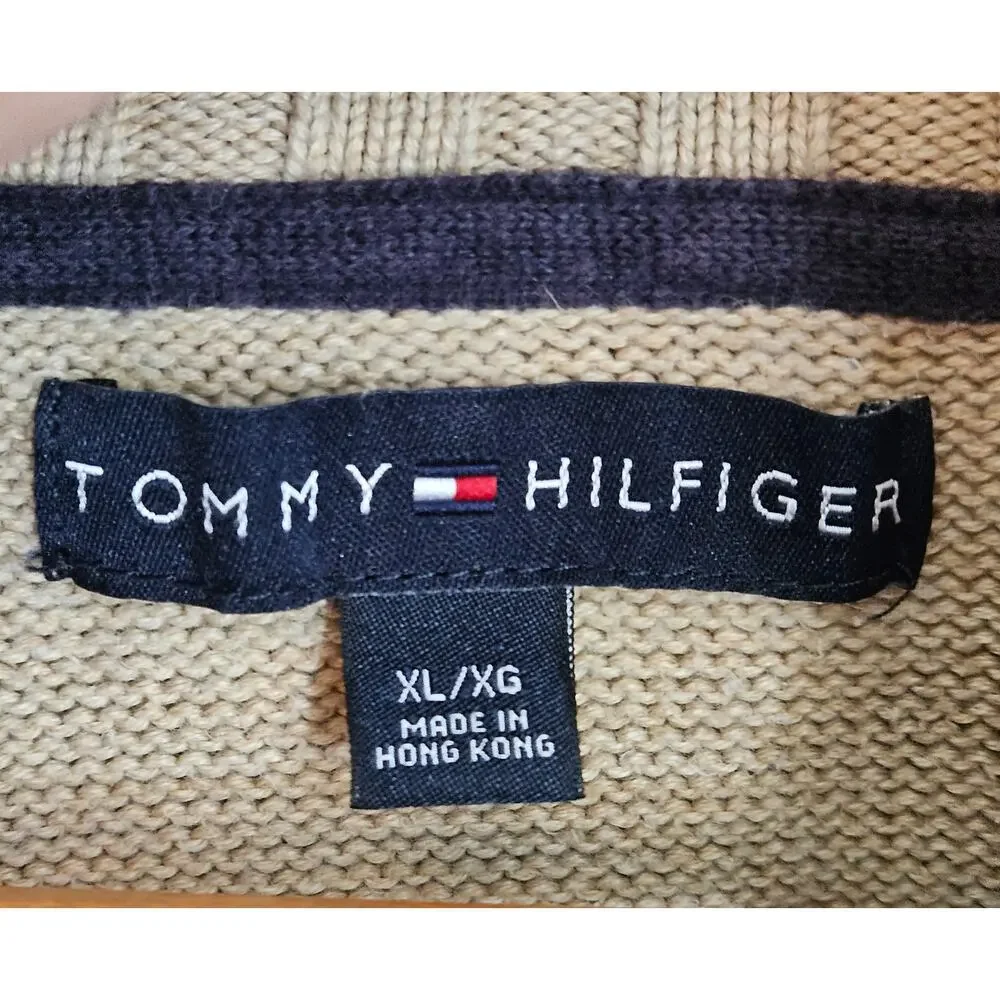 Vintage 2005 Tommy Hilfiger Men XL 1/4 Zip Heavy Cotton Sweater Beige